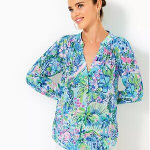New Lilly Pulitzer Elsa Silk Top, MULTI-LILLYS HOUSE ANNIVERSARY ELSA